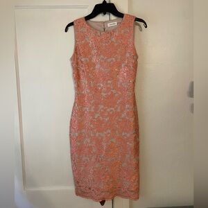 Calvin Klein Coral Lace Midi Dress